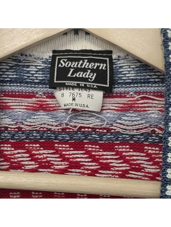 Vintage Fisherman Nostalgic Sweater Vest Womens Size Med Patriotic Blue quilt - Image 3