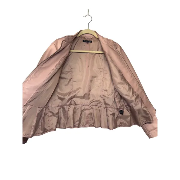 Baccini Blush Pink Faux Leather‎ Peplum Jacket Mandarin Collar Size L - Image 4