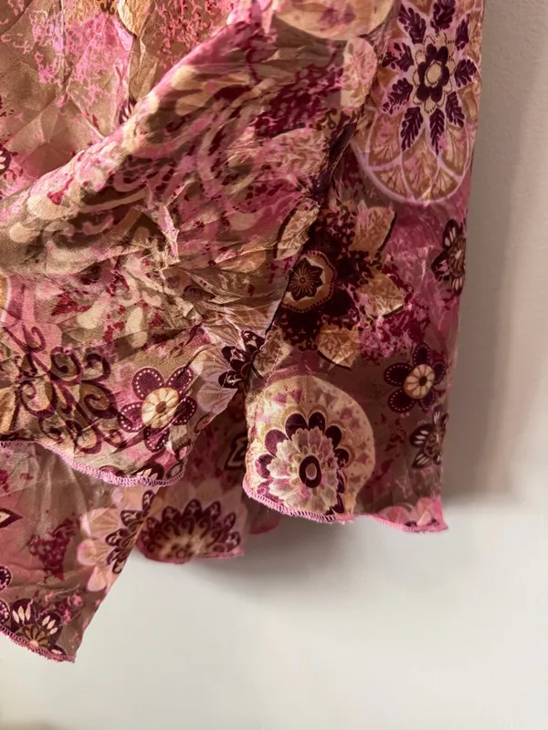 Vintage Y2K FANG Satin Floral Slip Spaghetti Strap Tank Top in Pink Brown Size L - Image 7
