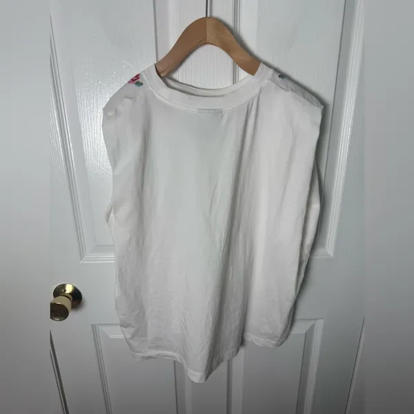 Farm Rio Off-White Cross Stitch Flowers Organic Cotton T-Shirt L - Image 6