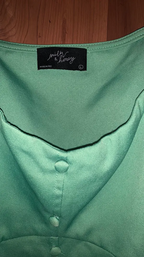 Milk and Honey Green Cocktail Dress Puff Sleeves - Image 2