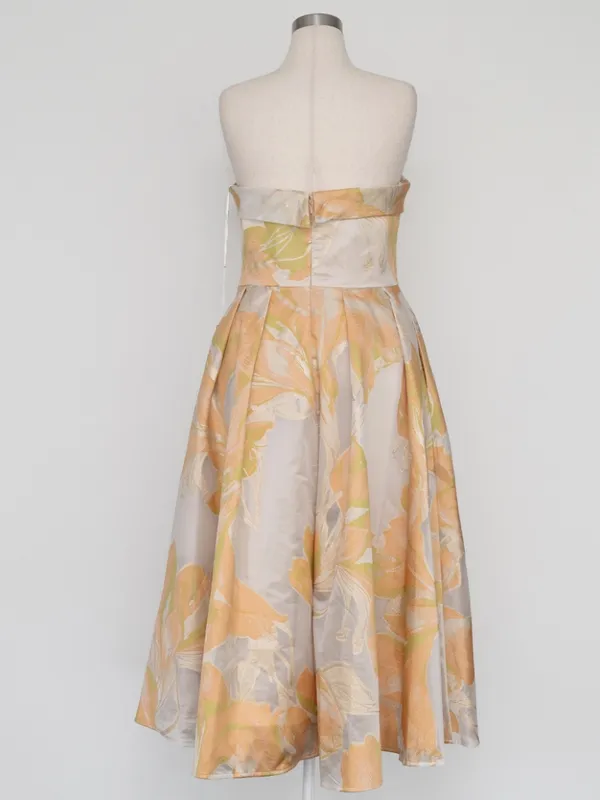 Mac Duggal - Peach‎ Multi Floral Brocade Strapless Midi Dress - Image 3