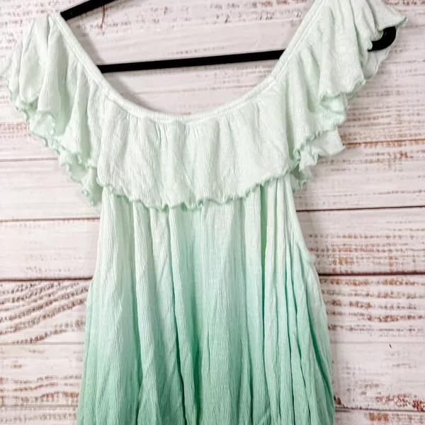 Free People Cora Lee Green and White Off the Shoulder Ombré Top, EUC, Medium - Image 12