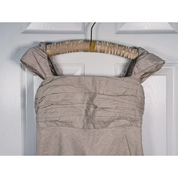 Abercrombie Linen Emerson Mini Dress Medium Tall Beige Preppy Coastal Resort - Image 6