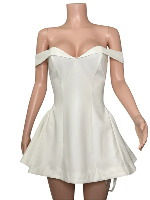 LEAU Raquel Babydoll Off-Shoulder Corset Mini Dress, White, Medium - Image 2
