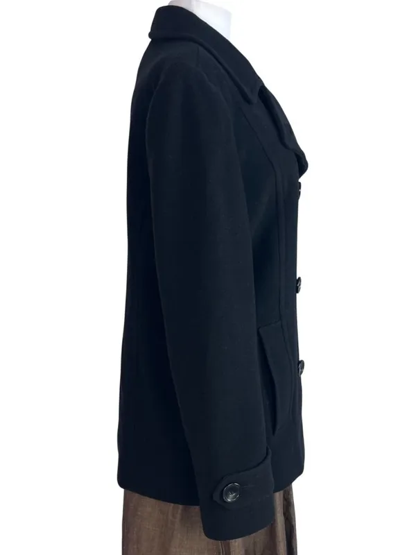 Anne Klein Wool Blend Peacoat Double Breasted Black Classic Style S Preppy - Image 5