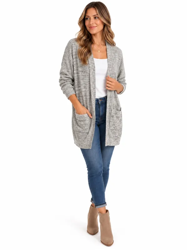 Abercrombie & Fitch Gray 100% Cotton Oversize Open Front Cardigan Sweater Medium - Image 2