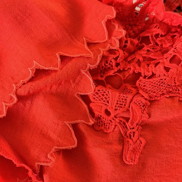Umgee Red Orange Lace Appliqué Off Shoulder Top Sleeve Detail Womens Small - Image 12