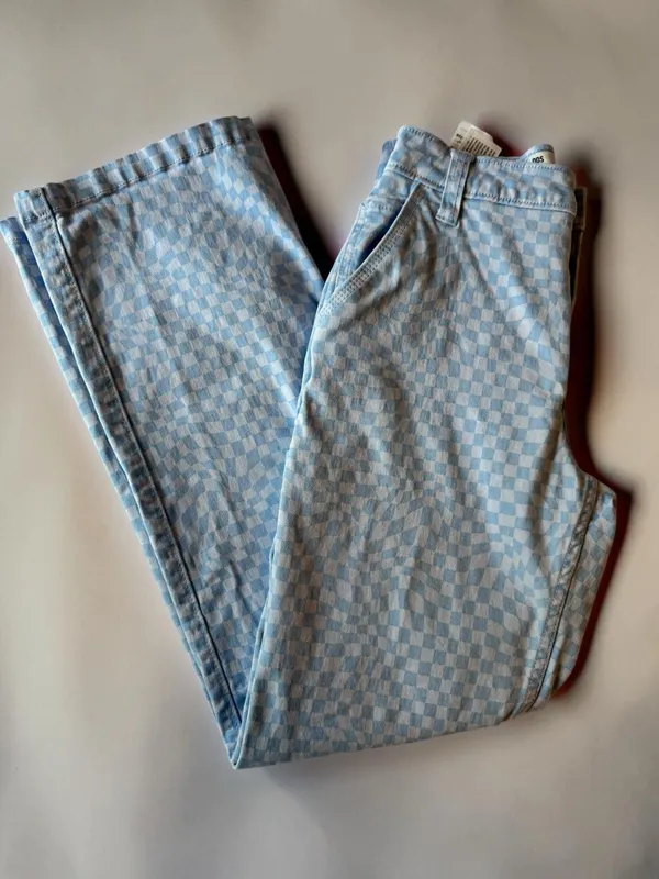 Hollister California High-Rise Utility Dad Pants - Blue Checkered - Image 3