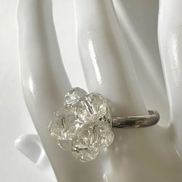 Clear beaded cluster ring Silver - Image 2