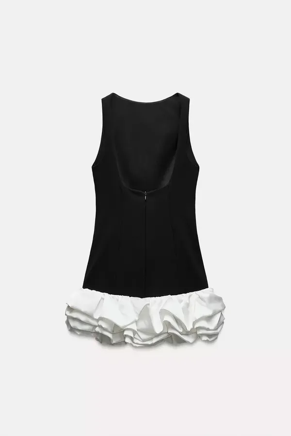 Zara dress jumpsuit scort ruffled black bodycon fitted evening - Image 7