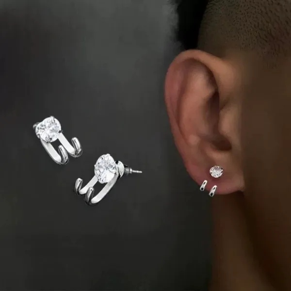 CZ Cubic Zirconia Stud Earrings for Men Women Streetwear Unisex Hip Hop Style - Image 4