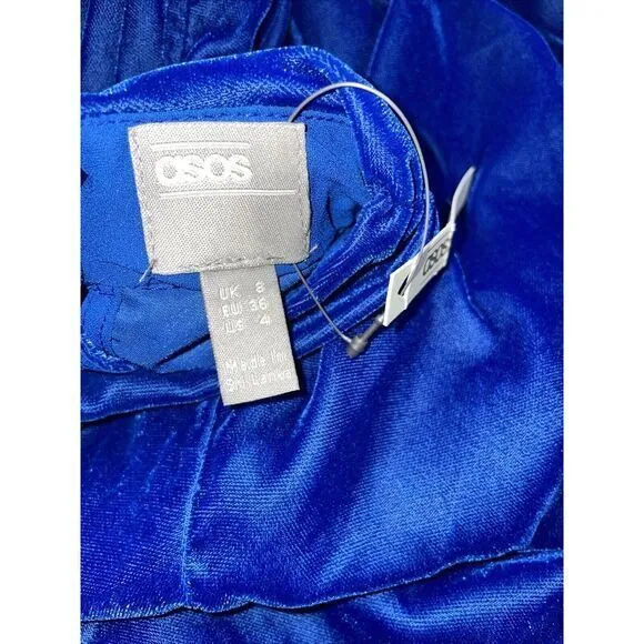 Asos Royal Blue Velvet Long Sleeve Cut Out Long Blouse‎ Size 4 NWT - Image 7