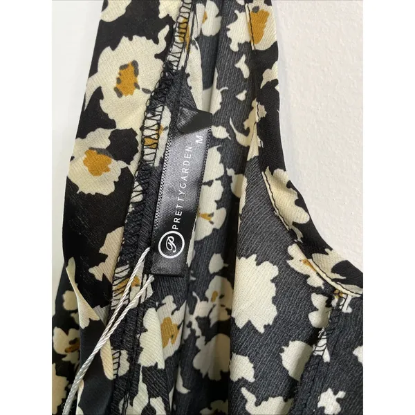 Pretty Garden Halter Maxi Dress MEDIUM Black Floral Boho Vacation Sleeveless NWT - Image 6