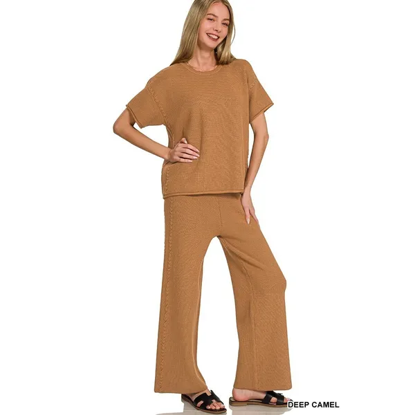 Zenana Viscose Round Neck Top‎ & Pants Set - Medium - Image 3