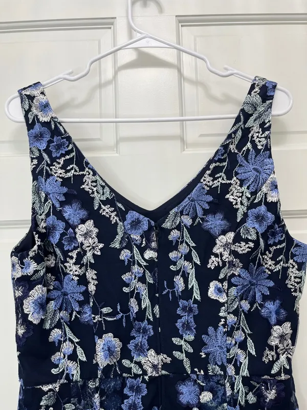 Alex Evenings Navy Floral Embroidered V-Neck Midi Dress - Size 10 - Image 10