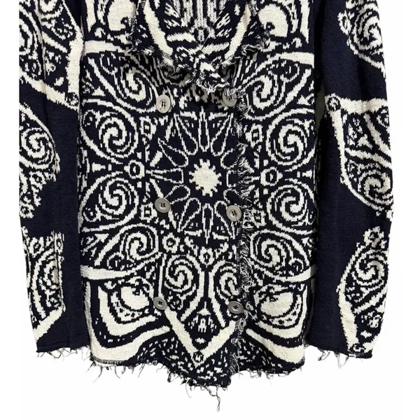 Free People Mandella‎ Intarsia Cardigan Knit Jacket Black/White Women's Size Lg - Image 5