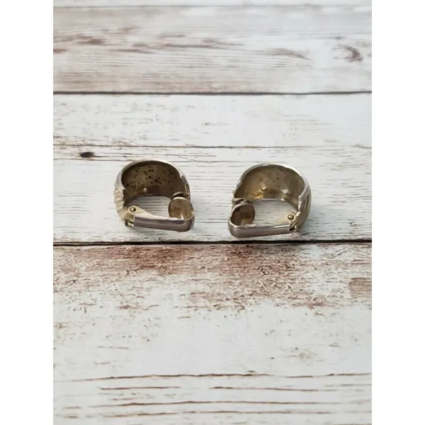 Vintage Clip On Earrings - Silver Tone Diagonal Line Hoops - Image 4
