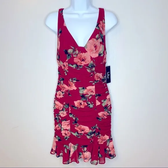 Lulus Amore To See Burgundy Floral Ruched Dress Size M NWT‎ - Image 4