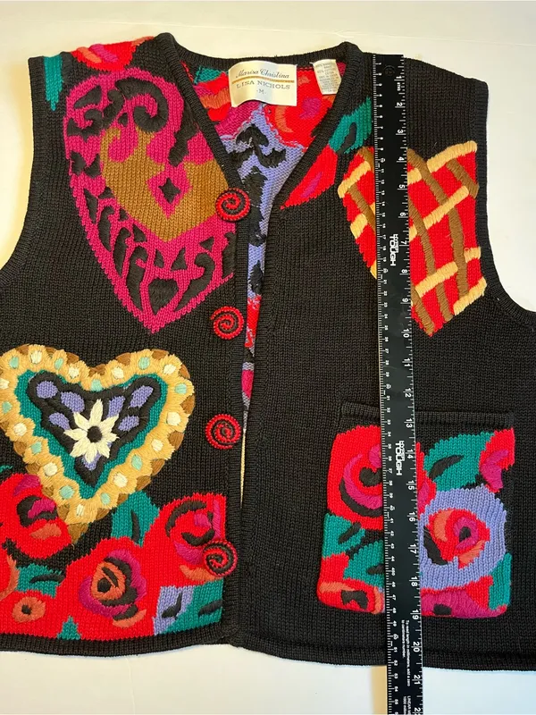 Vintage Lisa Nichols Marisa Christina Heart Rose Knit Sweater Vest Medium Art to - Image 5