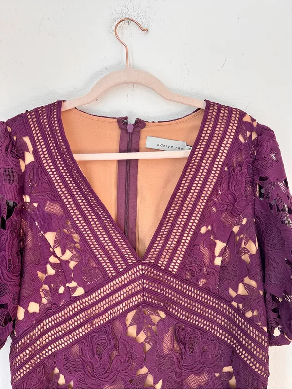Adelyn Rae Purple 3D Lace Floral Dress Women's XL Cocktail Wedding Guest - Image 4