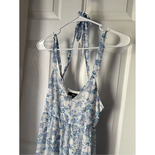 Lulus My Love Story Floral Print Tie-Back Maxi Dress side zipper size S - Image 4