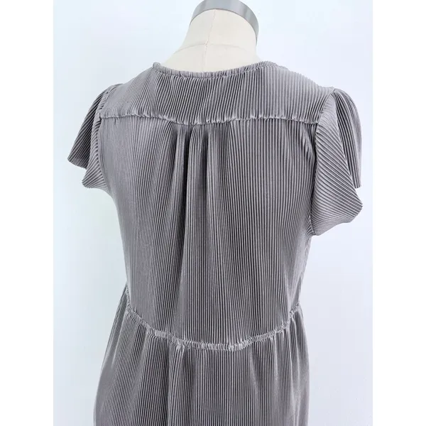 Baltic Born Maxi Dress Grey Micro Pleated V-Neck Short Sleeve XXXL - Image 4