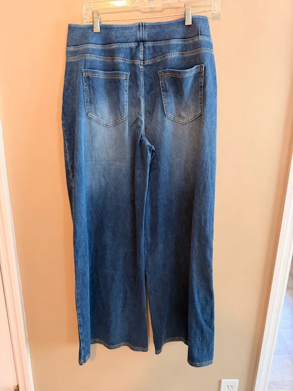 Halara L Wide-Leg High-Waist Denim Pants With Elastic Waistband And Pockets For - Image 5