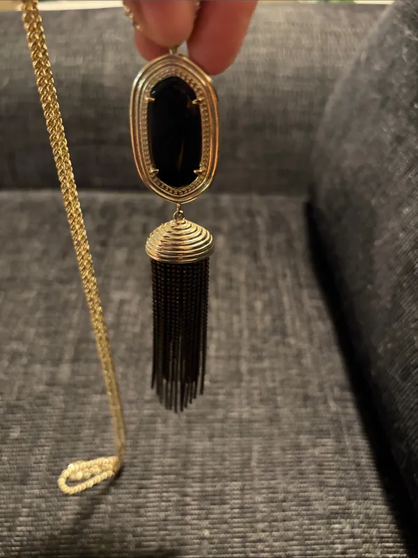 Retired Kendra Scott Rayne Gold Black Stone Tassel Pendant Long Necklace - Image 3