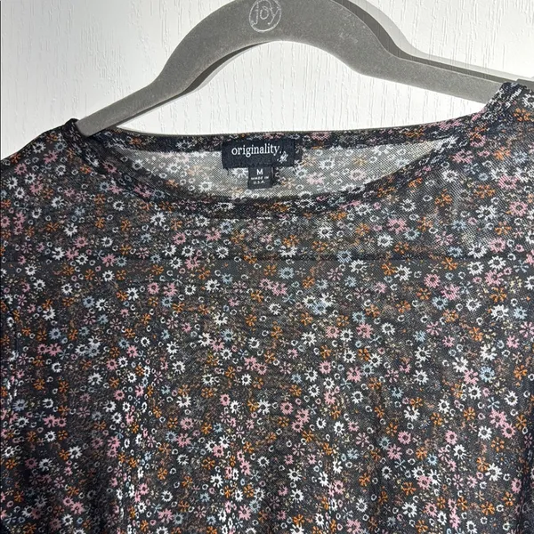 Floral Black Long Sleeve Top Size M - Image 2