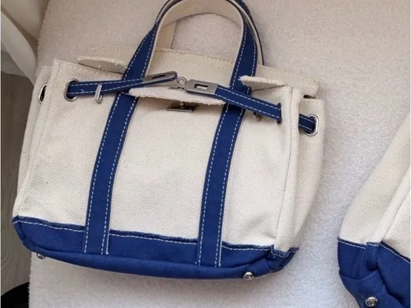Boatkin Style Mini Canvas Boat Tote Bag Navy Blue with Silver Hardware - Image 3