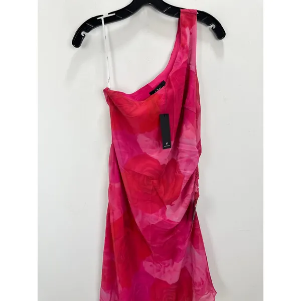 Lulus Pretty Serene Pink Floral One-Shoulder Asymmetrical Midi Dress Medium NWT - Image 6