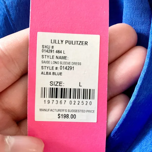 Lilly Pulitzer Saige Long Sleeve Dress Womens Size L Alba‎ Blue Belted Polyester - Image 3