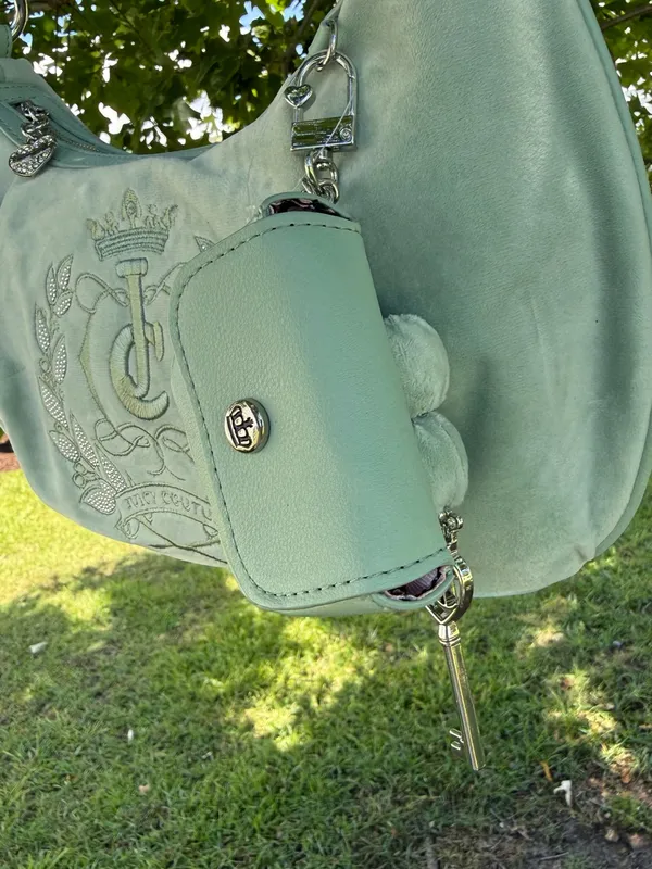 Juicy Couture Mint Velour Hobo Shoulder Bag Coin Purse Charm NWT Y2K Rare New - Image 3