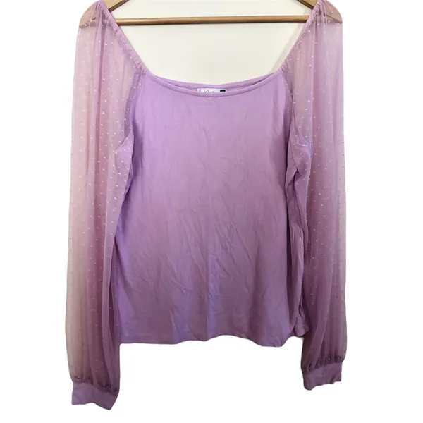 💥 Dorose Purple Polka Dot Mesh Sleeve Ribbed Top - Image 3