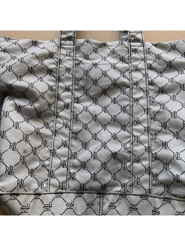 Vintage Ralph Lauren Jacquard Open Tote in Black/Silver Logo Embroidered - Image 3