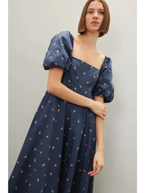 Hill House Home Matilda Dress in Blue Medium Womens Floral Rosette Print Puff - Image 5