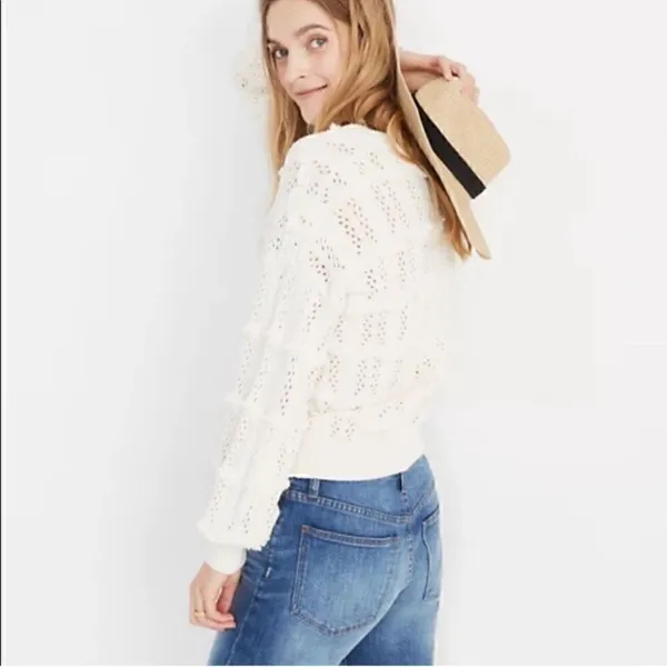 Madewell V-Neck Fringe Cream Sweater - Image 2