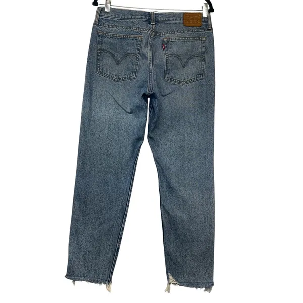 Levis Wedgie Straight Jeans‎ Womens 30 Blue High Rise Button Fly Raw Hem Denim - Image 5