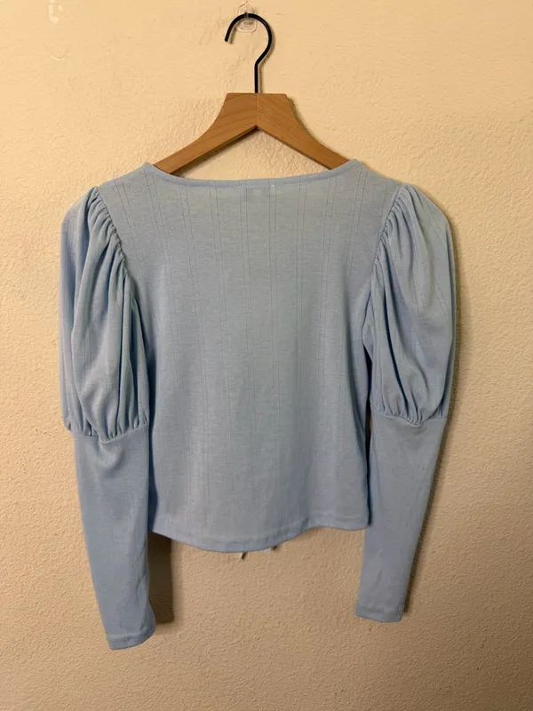 NWT Allina Liu Mitski Pointelle‎ Cardigan Baby Blue Tie Front Womens Size XXS - Image 9