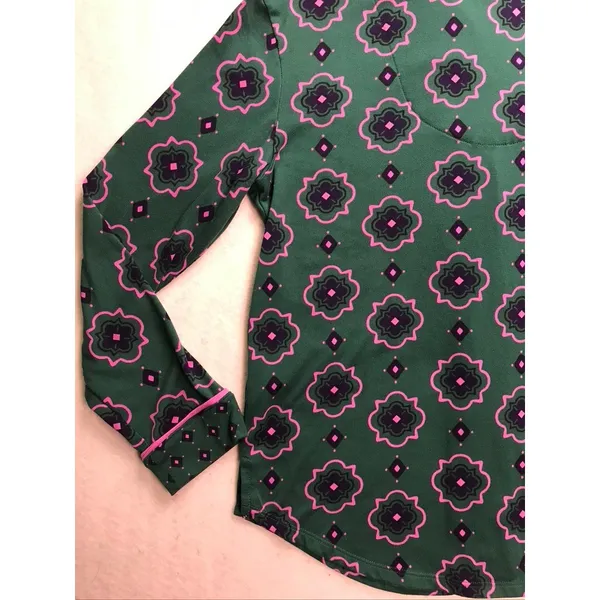 Room Service Pajama Set Women Small Green Pink Geometric Long Sleeve‎ - Image 7