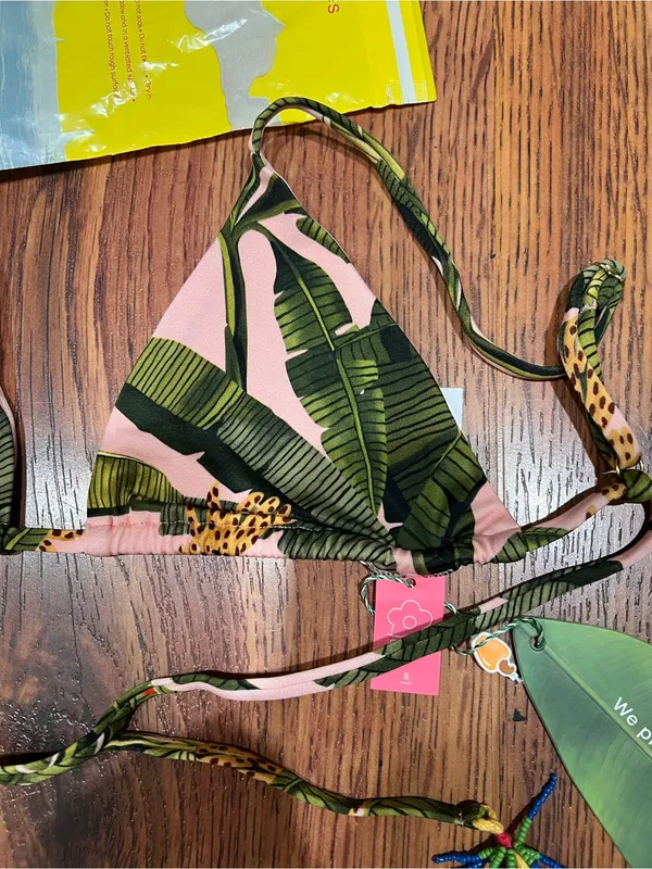 Farm Rio Banana Leaves Pink Triangle Bikini Top NWT Size S Tropical Swim - Image 6