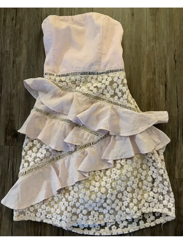 Saints + Secrets Pink Floral Lace Ruffle BowTie Mini Dress M - Image 5
