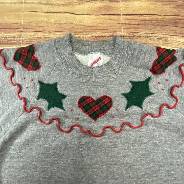 Vtg Jerzees Women’s XL Christmas Raglan Embroidered Sweatshirt Holiday Ugly - Image 4