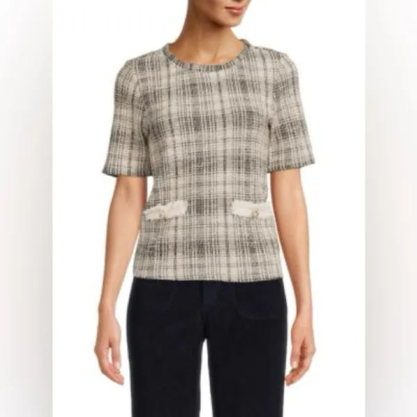 Designer Lea & Viola Tweed Top with Pearl Details Size Small Retail 110$ NWT - Image 5