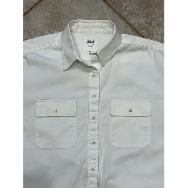 Aerie woman's white thick cotton relaxed button up shirt costal clean - Image 5