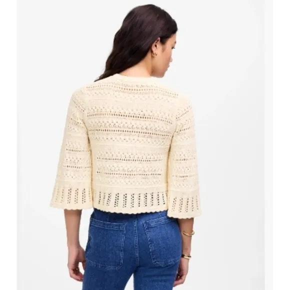 Madewell Sweater Womens Large Sand‎ Beige Cotton Blend Knit Bell Sleeve NU548 - Image 3
