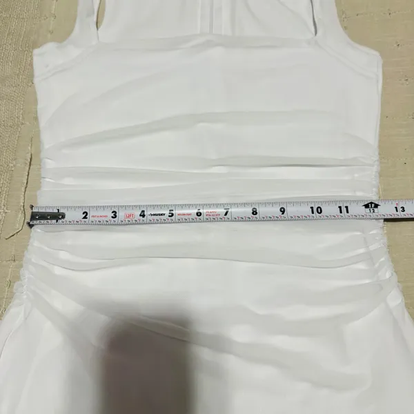Fairy White Ruched Mesh Ruffle Hem Bodycon Lined Dress Square Neck Sleeveless‎ S - Image 12