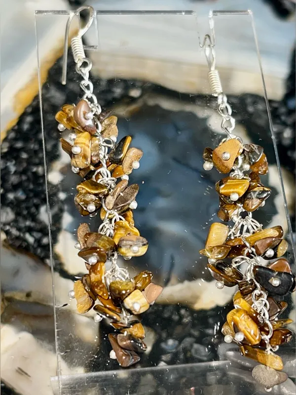 Nuggets of Golden Yellow Tiger Eye Earrings 2 1/2” - Image 10