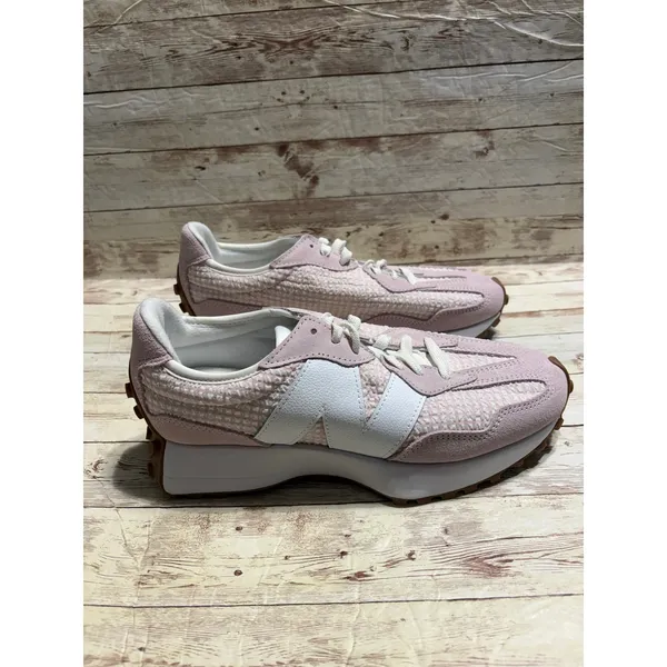 New Balance 327 Sneakers Women's Size 10 Pink White Gingham Viral Seersucker NEW - Image 4